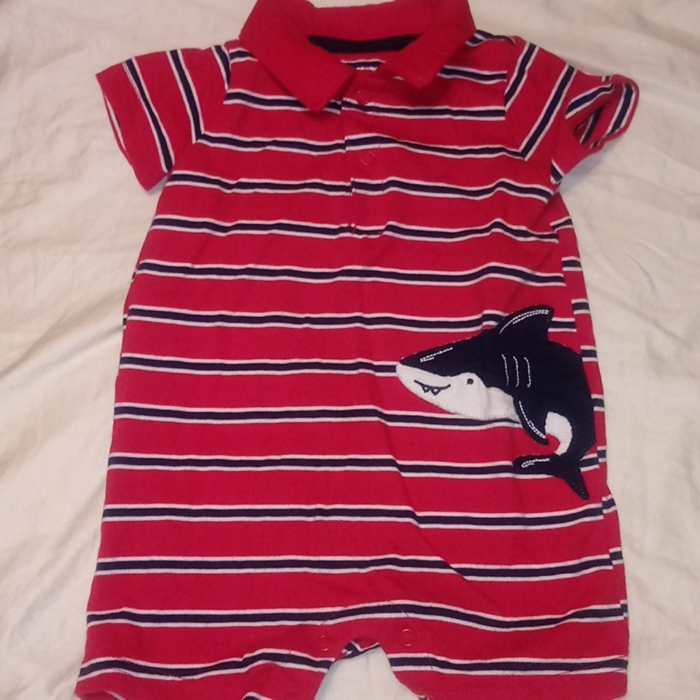 Baby Shark Red Striped Romper